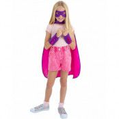 Rosa Superhjälte Kostymset för Barn med Cape, Ögonmask och Manschetter