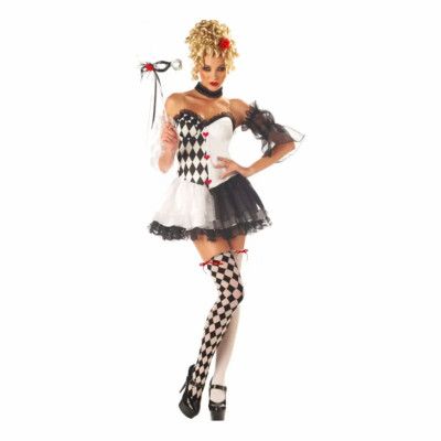 Harlequin Svart/Vit Clown Maskeraddräkt - Small