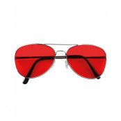 Silverfärgade Pilotglasögon med Rött Glas