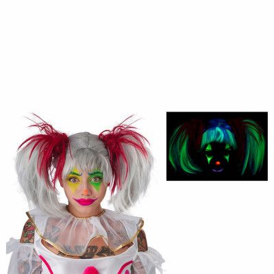 Självlysande Peruk med Tofsar Vit/Röd - One size