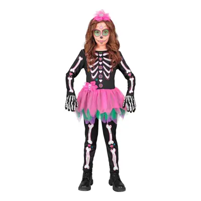Skelettklänning Rosa/Svart Barn Maskeraddräkt - Large