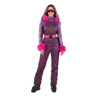 Skidoverall Snake Print med Rosa Fuskpäls Maskeraddräkt - 48