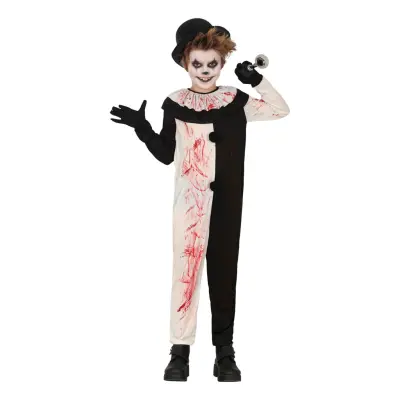 Skräckclown Svart/Vit Barn Maskeraddräkt - Large