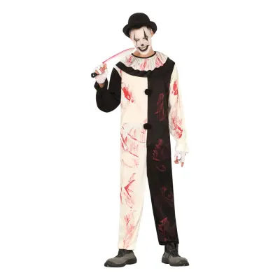 Skräckclown Svart/Vit Maskeraddräkt - Large