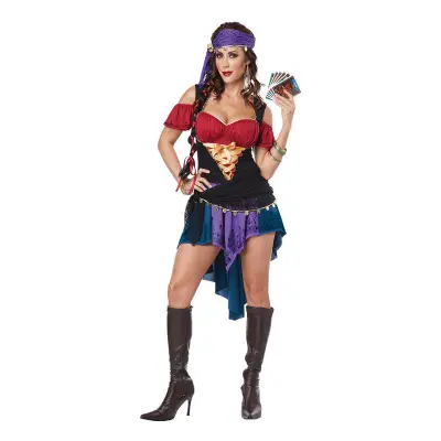 Spåkvinna Röd/Lila Maskeraddräkt - Small