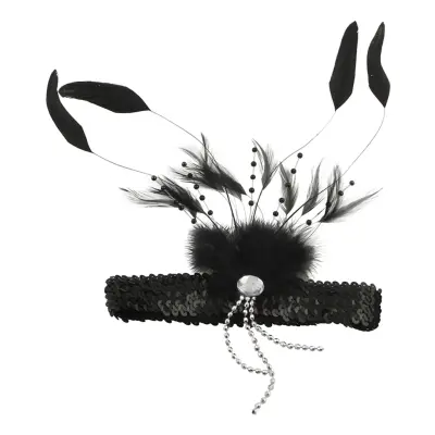 Svart Paljettband med Fjädrar - One size