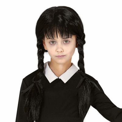 Svart Peruk med Flätor för Barn - One size