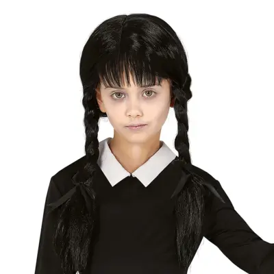 Svart Peruk med Flätor för Barn - One size