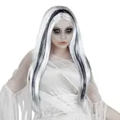 Svart/Vit Lång Spöke Peruk - One size