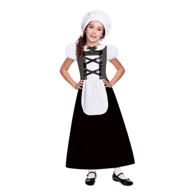 Tudor Flicka Svart Barn Maskeraddräkt - Small