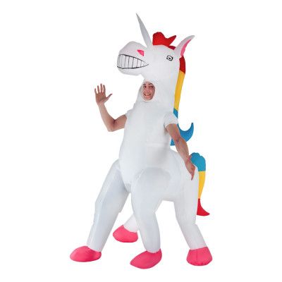 Uppblåsbar Vit Enhörning Maskeraddräkt - One size