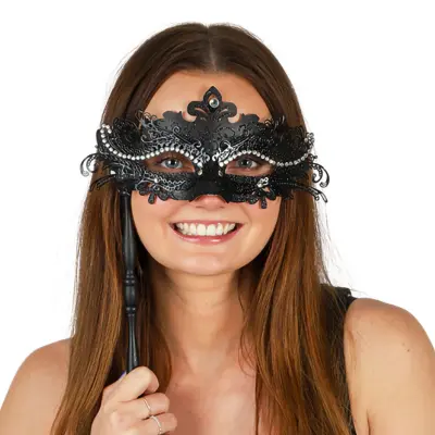 Venetiansk Mask på Pinne Svart - One size