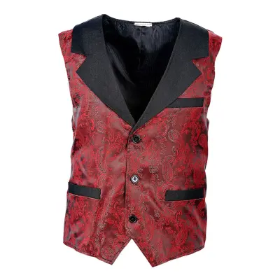 Vintage Jacquard Väst Vinröd - X-Large