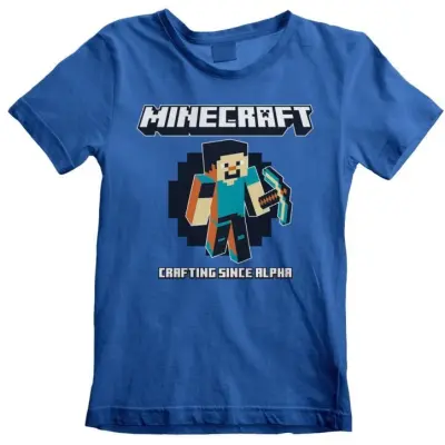 Minecraft - gaming T-shirt - Crafting Since Alpha - 104 140 - för barn - blå