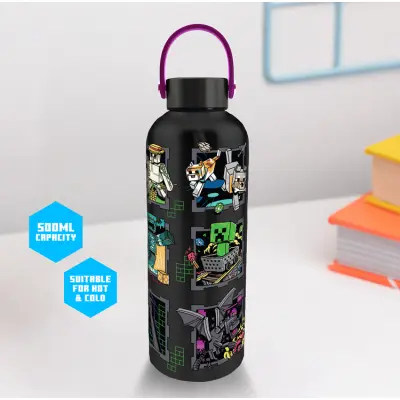 Minecraft - Mascots - Metal Water Bottle With Carry Loop - 500Ml