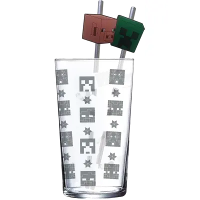Minecraft - Set Of Premium Xxl Glass 16Oz + Twin Metal Straw