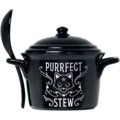 Alchemy England - Gothic Djup tallrik - Purrfect Stew - kittel med sked - för  svart/vit