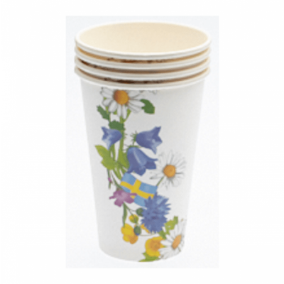 Muggar med svenska flaggan och blommor 8-pack