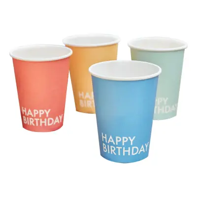Pappersmuggar Happy Birthday Färg Mix - 8-pack