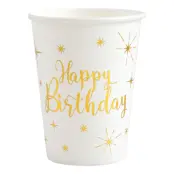 Pappersmuggar Happy Birthday Vit/Guld - 10-pack