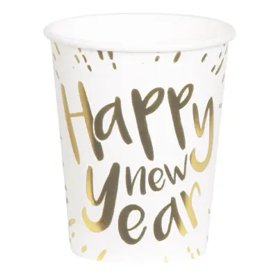 Pappersmuggar Happy New Year Guldmetallic - 6-pack