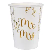 Pappersmuggar Mr&Mrs Vit/Guld - 10-pack