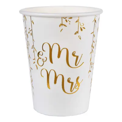Pappersmuggar Mr&Mrs Vit/Guld - 10-pack