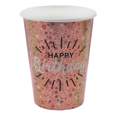 Pappersmuggar Sparkling Happy Birthday Roséguld - 10-pack