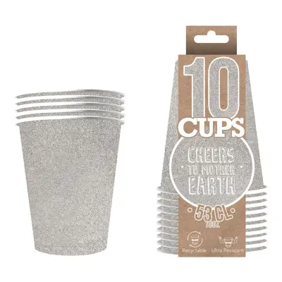 Party Cups Glitter Silver - 10-pack