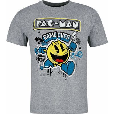 Pac-Man - gaming T-shirt - Stencil Art - S XXL - för Herr - gråmelerad