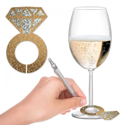 Glasmarkörer Diamantringar Guld Glitter - 24-pack