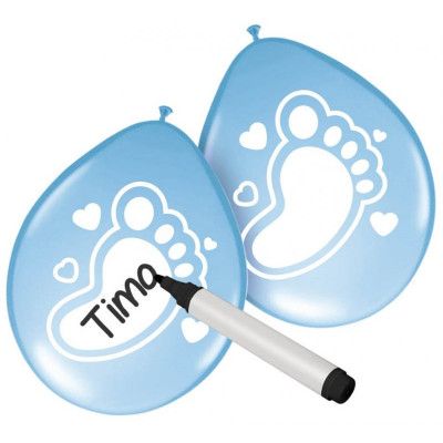 Skrivbara ballonger blå med små fötter 6-pack