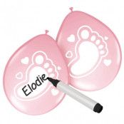Skrivbara ballonger rosa med små fötter 6-pack