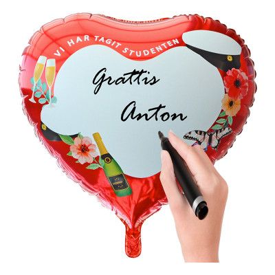 Studentballong Röd med Penna - 1-pack