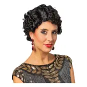 20-tals Lockig Svart Kort Peruk