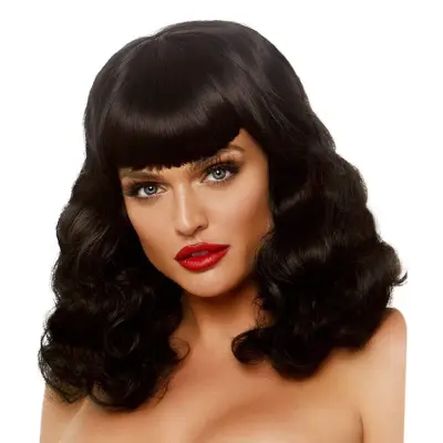 60-tals Svart Lockig Deluxe Peruk - One size