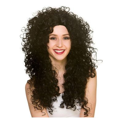 80-tals Lång Lockig Svart Peruk - One size
