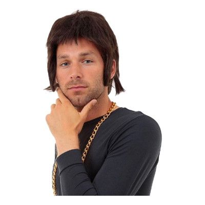 80-tals Peruk Brun med Polisonger - One size