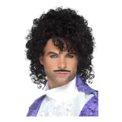 80-tals Popstjärna Svart Lockig Peruk - One size