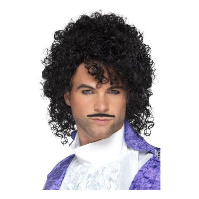 80-tals Popstjärna Svart Lockig Peruk - One size