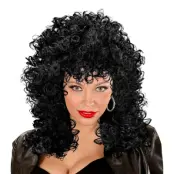 80-tals Svart Krullig Peruk - One size
