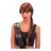 Brun Peruk med Lugg och Fläta - One size