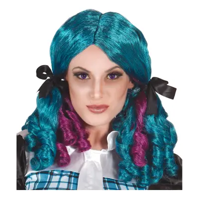 Docka Blå/Lila Peruk med Skruvlockar