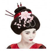 Geisha Svart Peruk med Blommor - One size