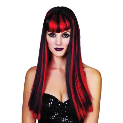 Gotisk Svart/Röd Peruk - One size