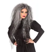 Grå Lång Frissig Peruk - One size