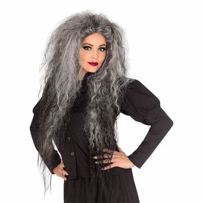 Grå Lång Frissig Peruk - One size