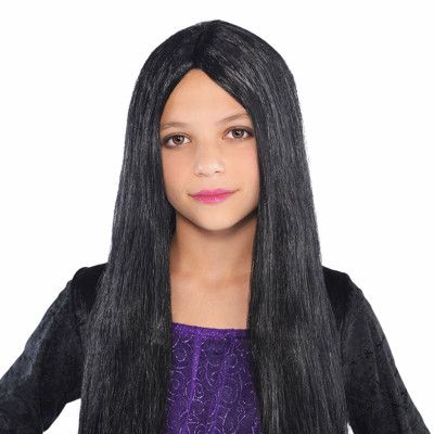 Häxa Svart Lång Peruk för Barn