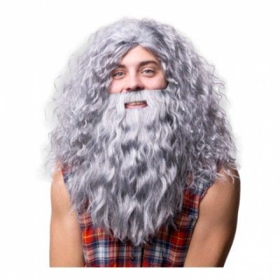 Hagrid med Skägg Grå Peruk - One size