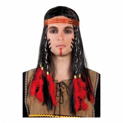 Indianhövding med Pannband Peruk - One size